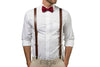 Brown Leather Suspenders & Burgundy Bow Tie