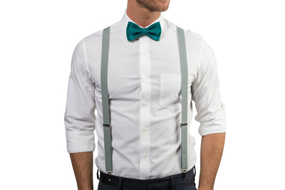 Light Gray Suspenders & Teal Bow Tie