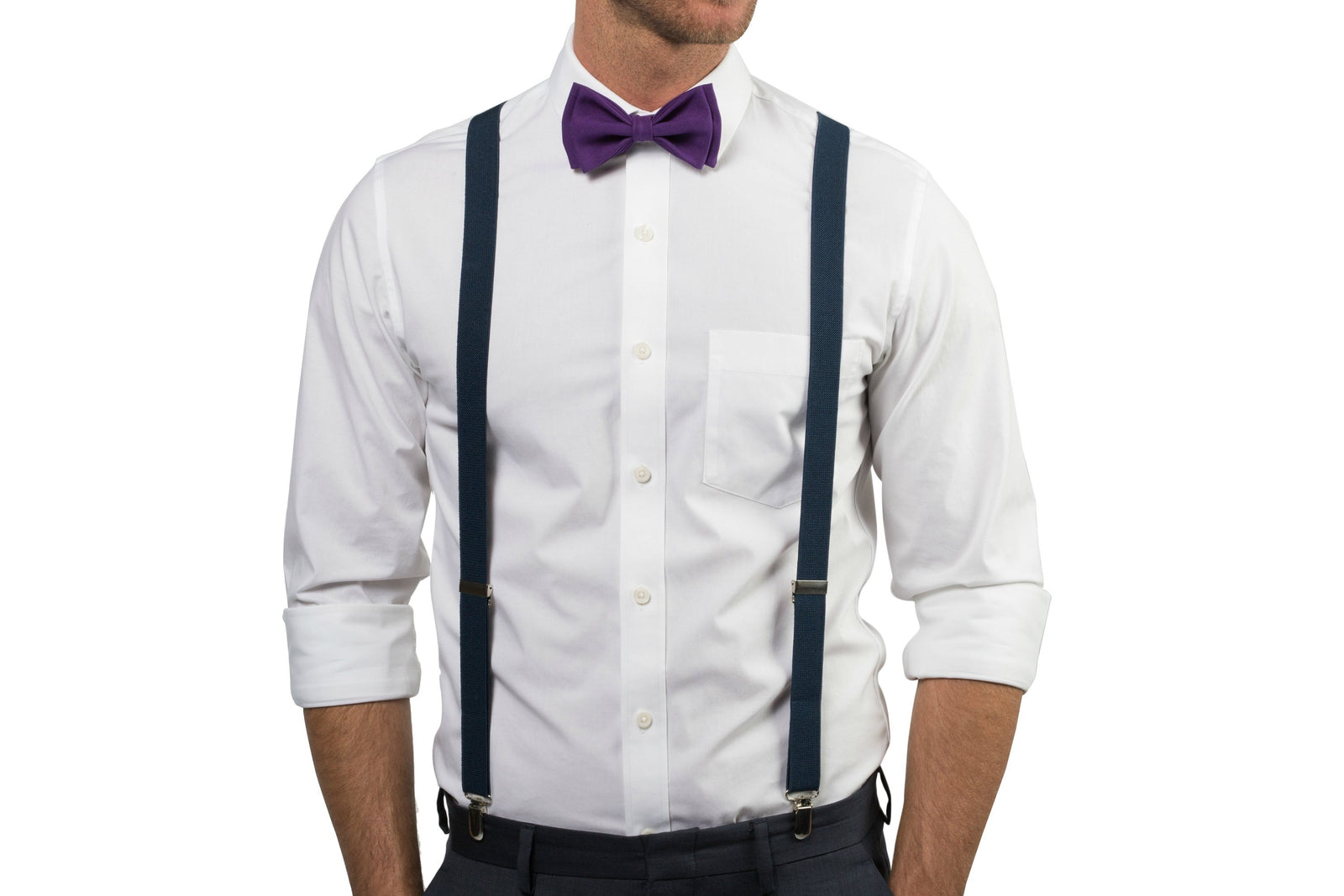 Navy Suspenders & Dark Purple Bow Tie