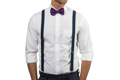 Navy Suspenders & Dark Purple Bow Tie