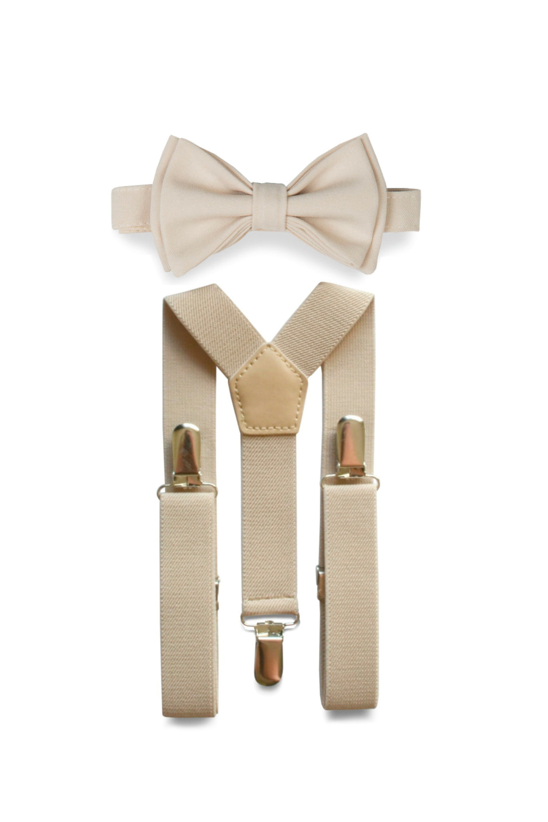 Beige Suspenders &amp; Cream Bow Tie for Kids