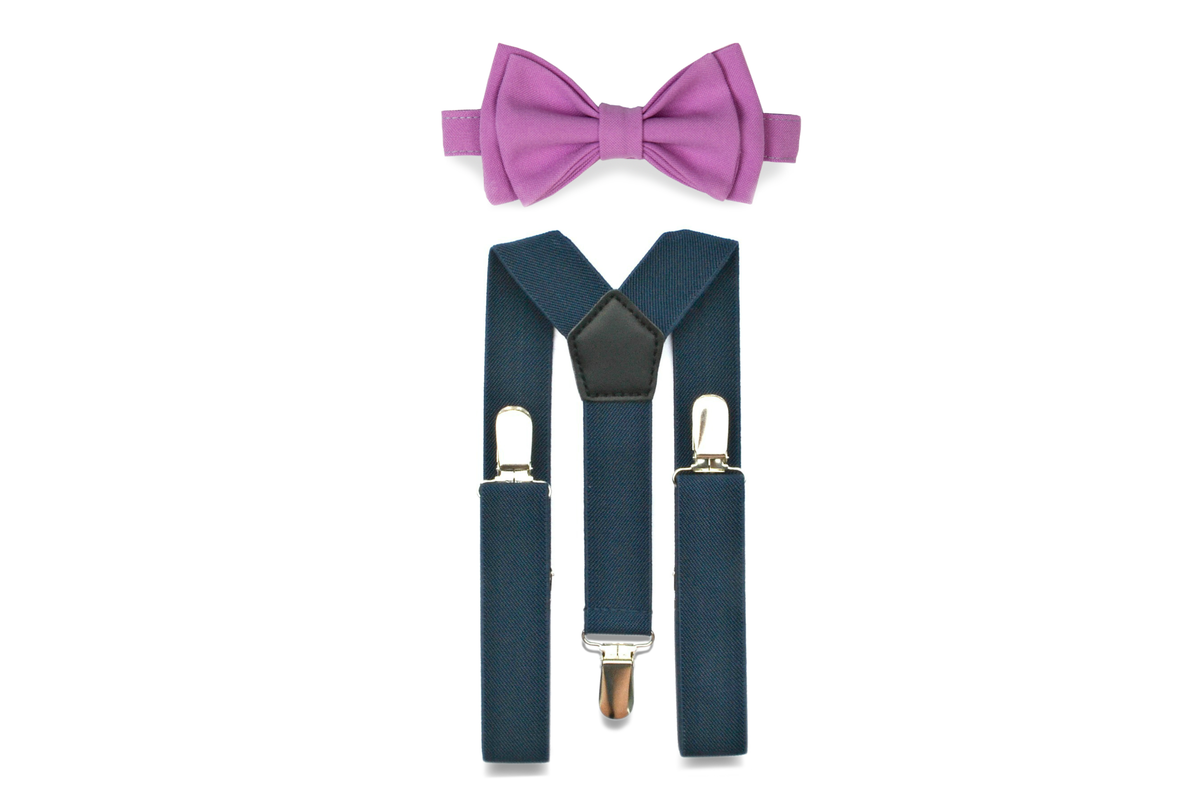 Navy Suspenders &amp; Lilac Bow Tie