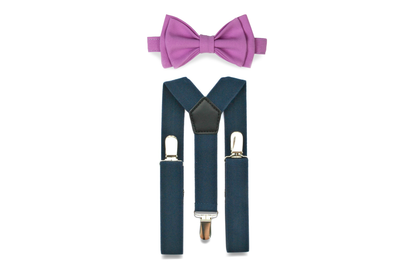 Navy Suspenders & Lilac Bow Tie