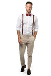 Brown Leather Suspenders & Burgundy Bow Tie - ARMONIIA