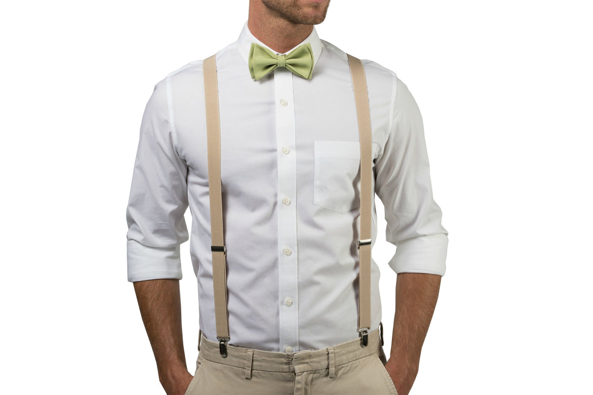 Beige Suspenders &amp; Sage Bow Tie
