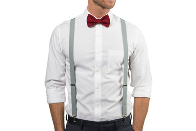 Light Gray Suspenders & Burgundy Bow Tie