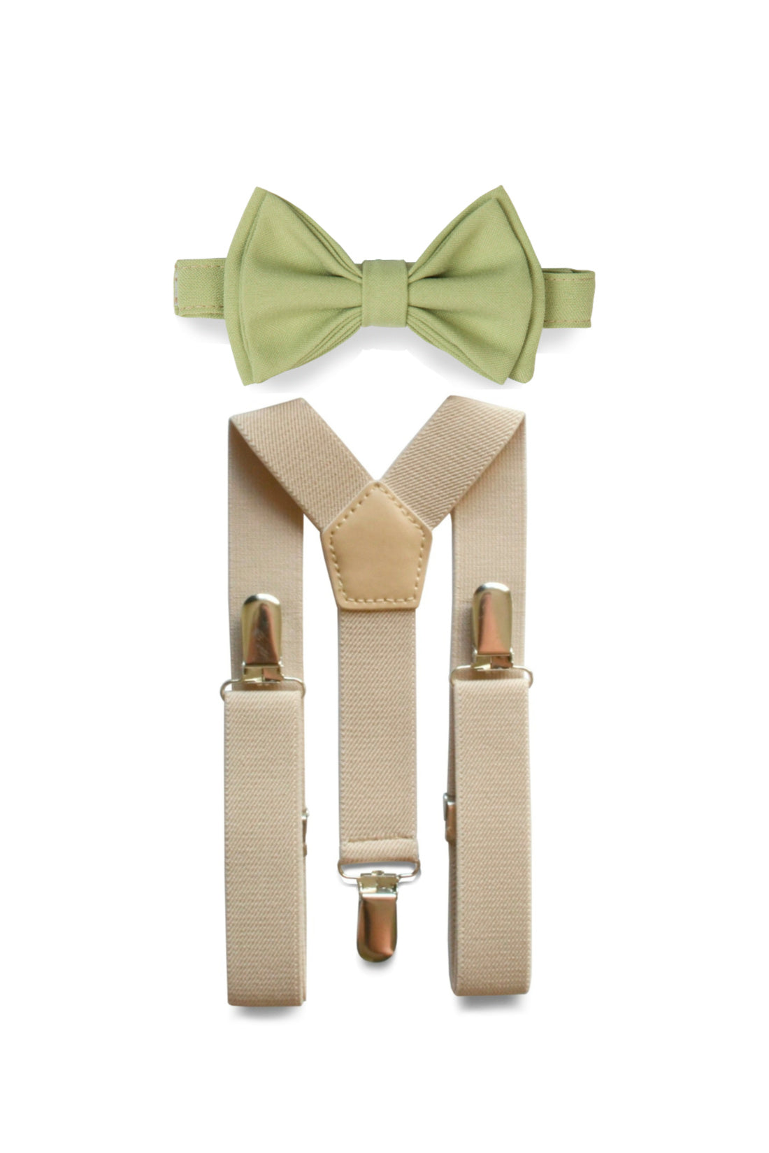 Beige Suspenders &amp; Sage Bow Tie for Kids