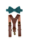 Brown Leather Suspenders & Teal Bow Tie for Kids
