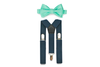 Navy Suspenders & Mint Bow Tie for Kids