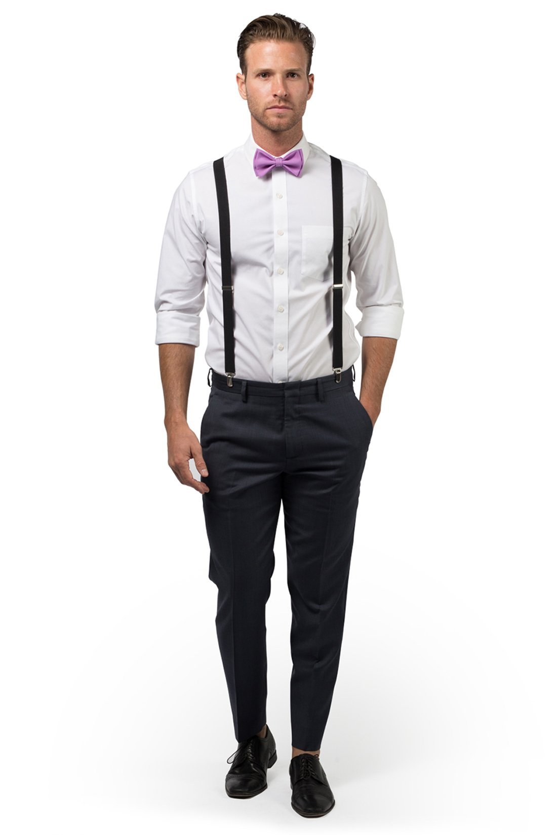 Black Suspenders &amp; Lilac Bow Tie