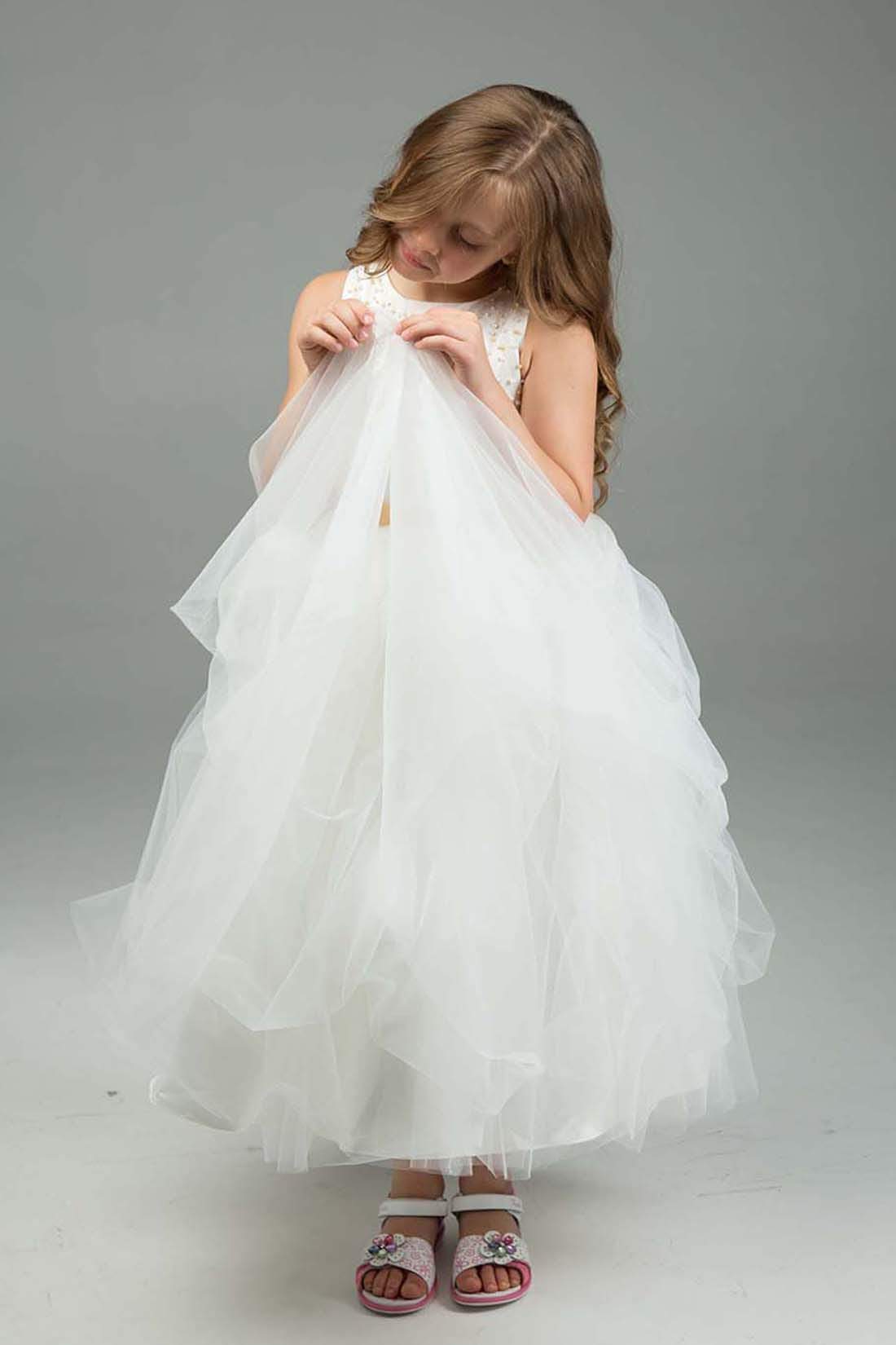 Gold & White Flower Girl Dress