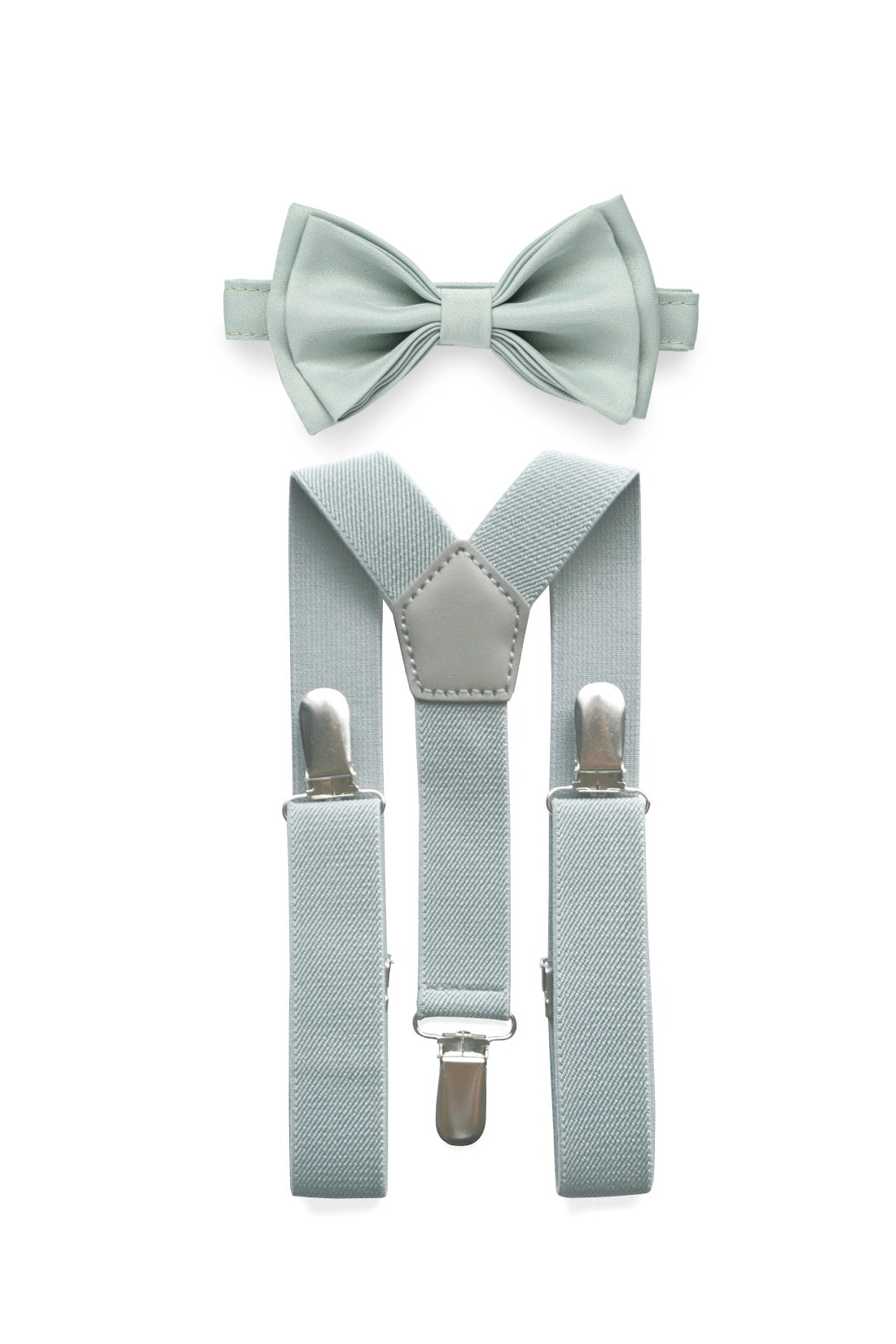 Light Grey Suspenders &amp; Dusty Sage Bow Tie