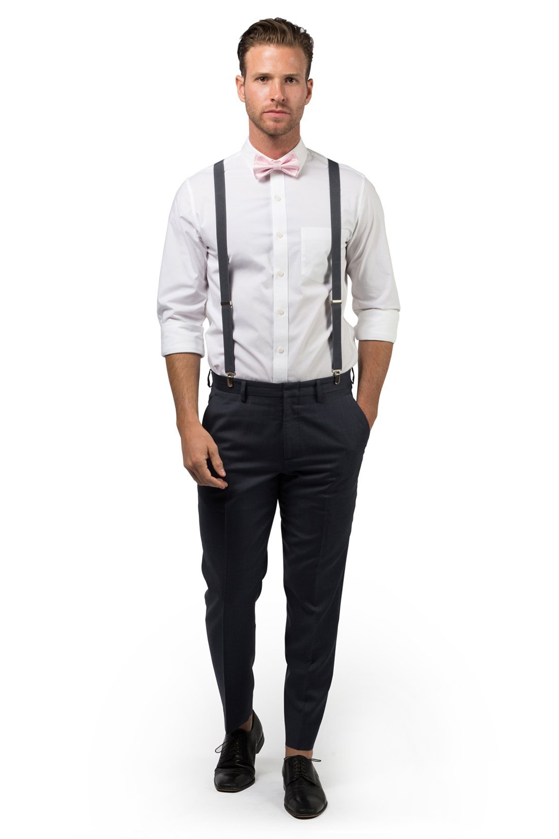 Charcoal Suspenders &amp; Pink Bow Tie
