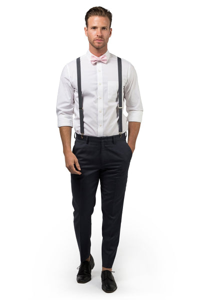 Charcoal Suspenders & Pink Bow Tie