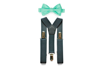 Charcoal Gray Suspenders & Mint Bow Tie