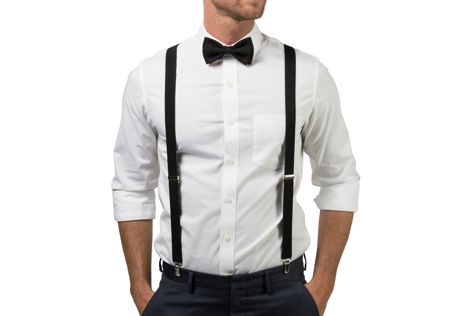 Black Suspenders & Black Bow Tie