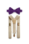 Beige Suspenders & Dark Purple Bow Tie for Kids