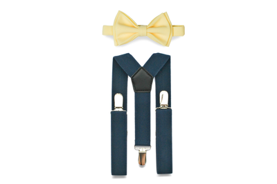 Navy Suspenders & Yellow Bow Tie for Kids