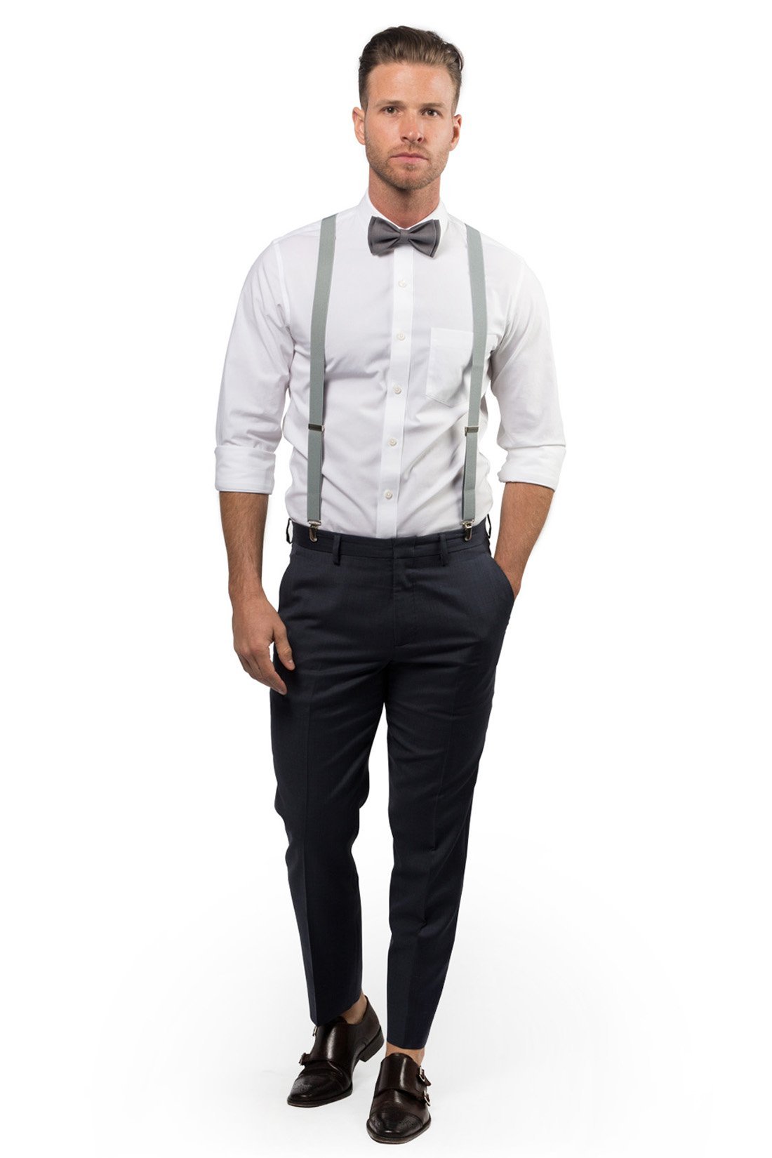 Light Gray Suspenders & Gray Bow Tie 