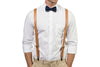 Tan Leather Suspenders & Navy Bow Tie