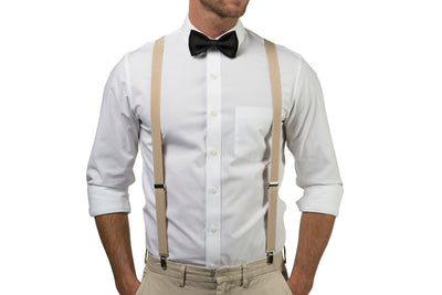 Beige Suspenders & Black Bow Tie