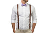 Brown Leather Suspenders & Purple Bow Tie
