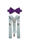 Light Grey Suspenders & Dark Purple Bow Tie for Kids