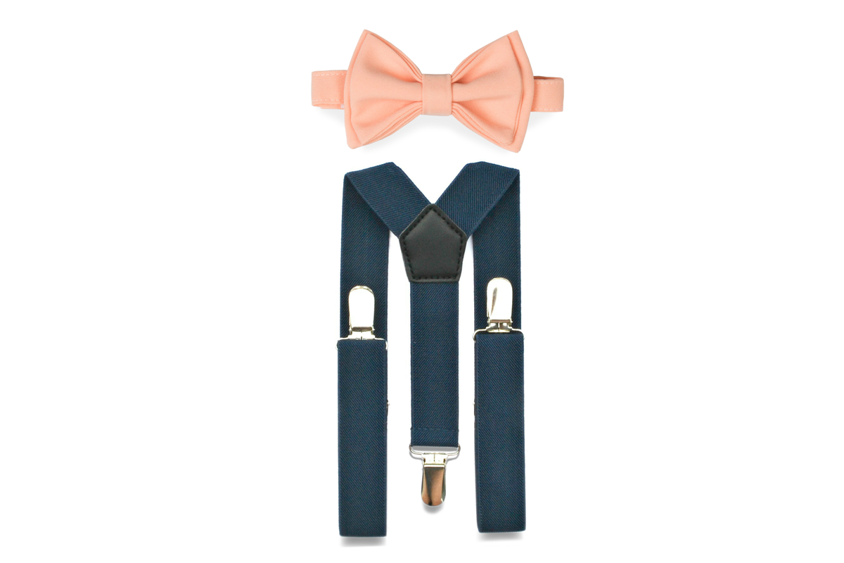 Navy Suspenders &amp; Peach Bow Tie for Kids