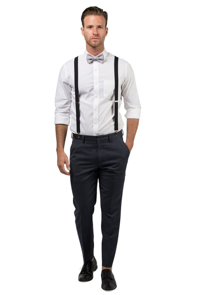 Black Suspenders & Light Gray Bow Tie