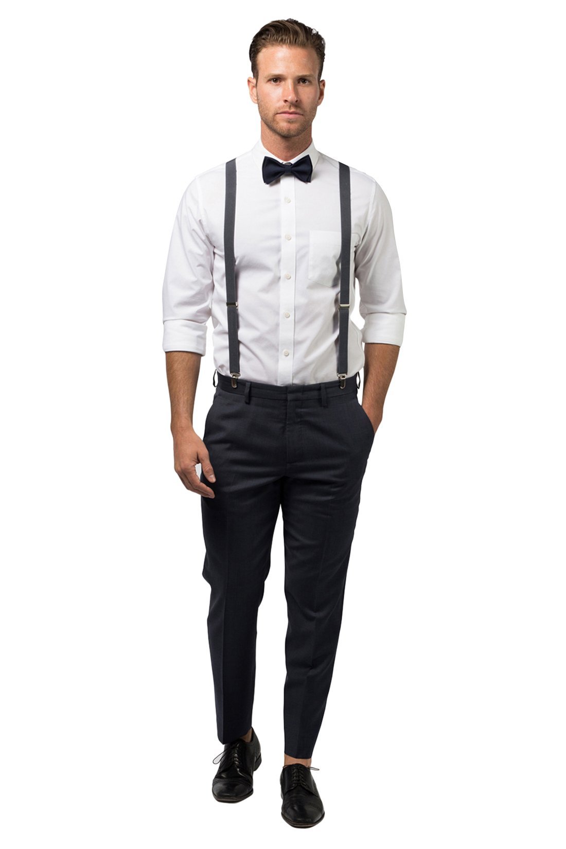 Charcoal Suspenders &amp; Navy Bow Tie