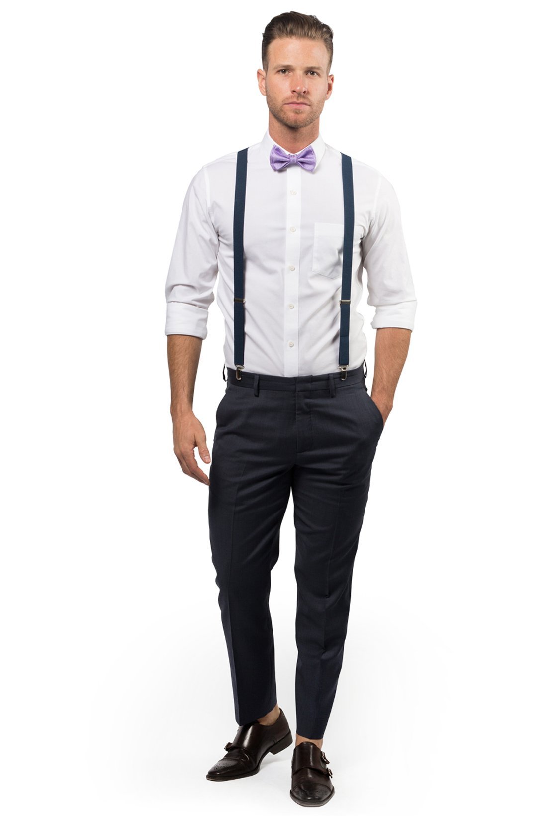 Navy Suspenders &amp; Purple Bow Tie