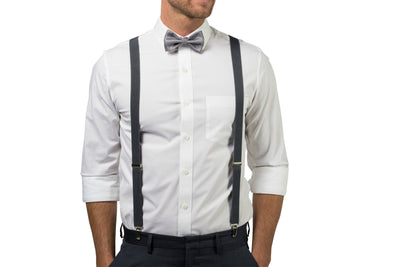 Charcoal Suspenders & Silver Polka Dot Bow Tie