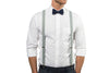 Light Gray Suspenders & Navy Polka Dot Bow Tie