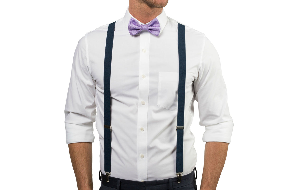 Navy Suspenders &amp; Purple Bow Tie