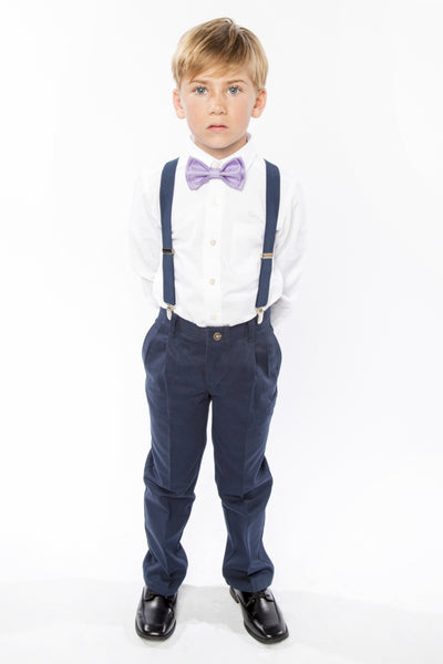 Navy Suspenders & Purple Bow Tie for Kids