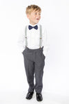 Light Grey Suspenders & Navy Polka Dot Bow Tie for Kids
