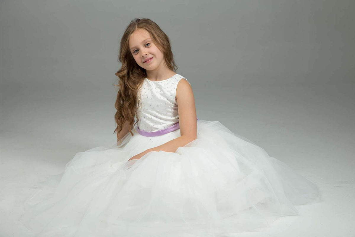 White & Lavender Flower Girl Dress - ARMONIIA