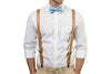 Tan Leather Suspenders & Baby Blue Bow Tie