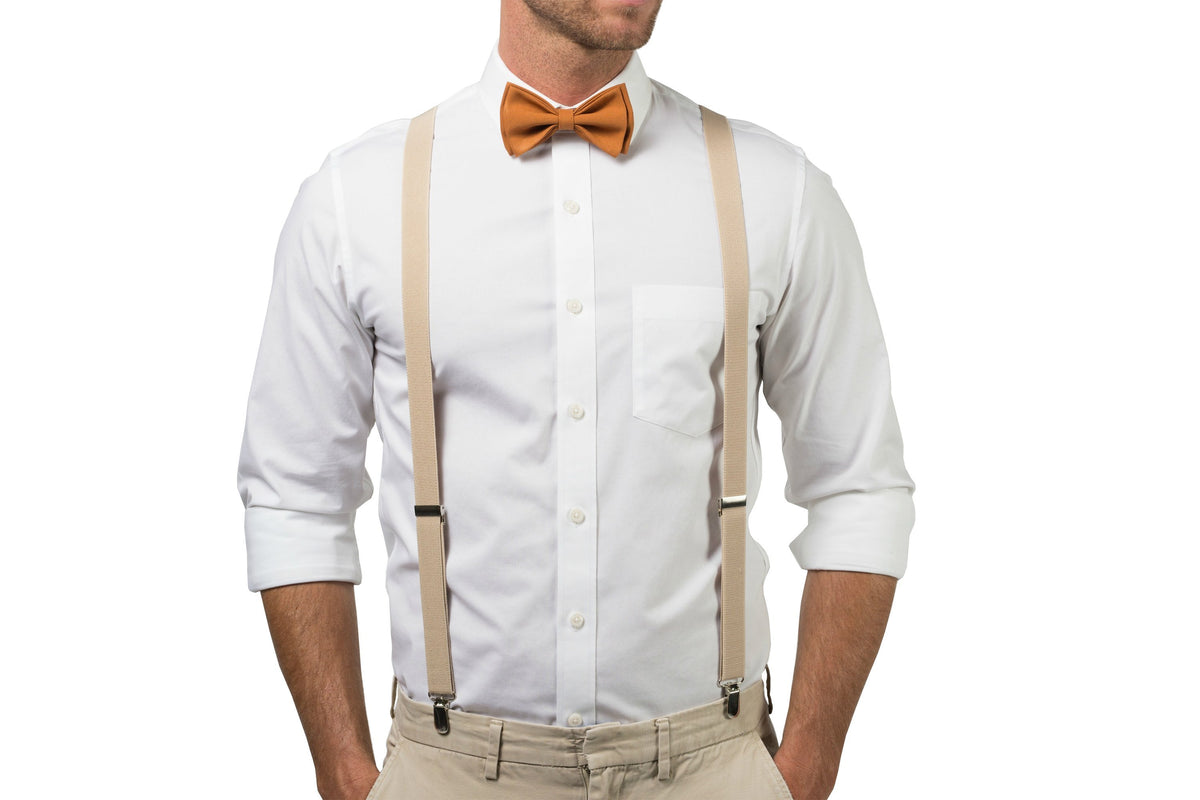 Beige Suspenders &amp; Copper Bow Tie