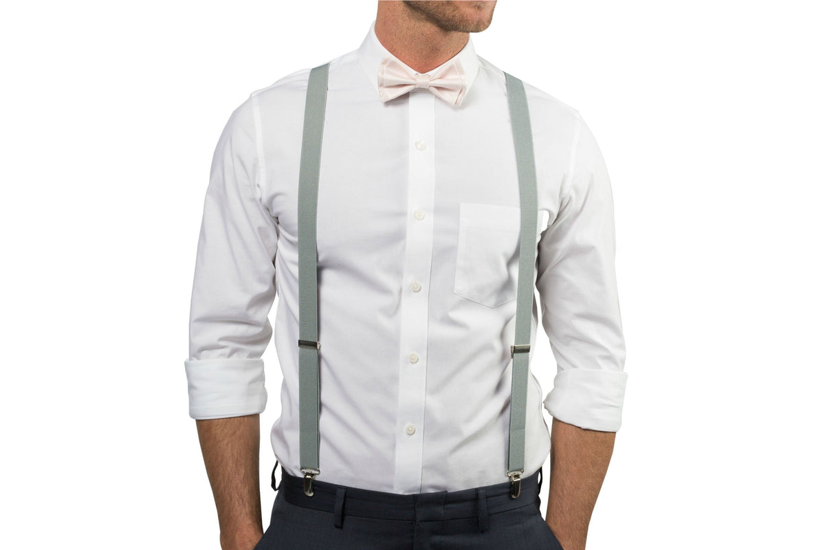 Light Gray Suspenders &amp; Petal Bow Tie