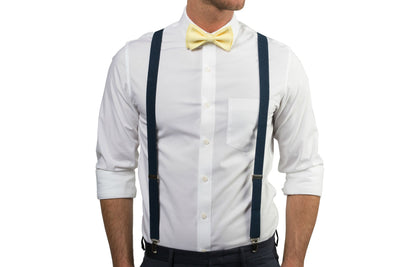 Navy Suspenders & Yellow Bow Tie