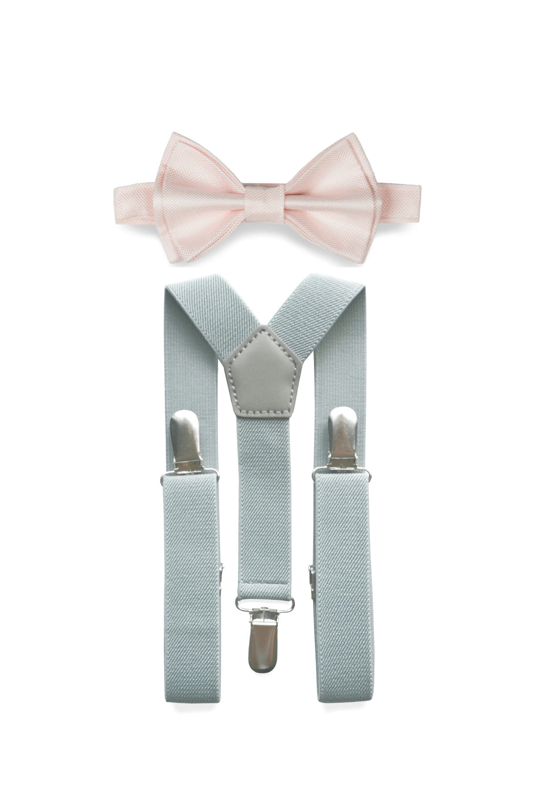 Light Grey Suspenders & Petal Bow Tie for Kids