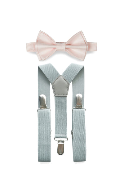 Light Grey Suspenders & Petal Bow Tie for Kids