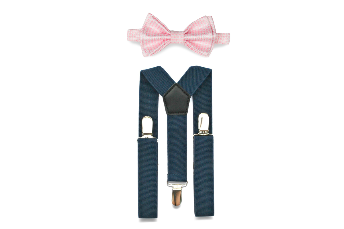 Navy Suspenders &amp; Pink Bow Tie for Babies