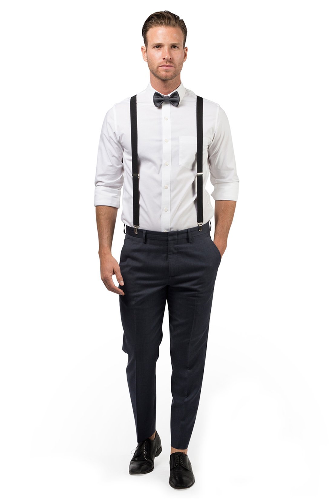 Black Suspenders &amp; Charcoal Bow Tie