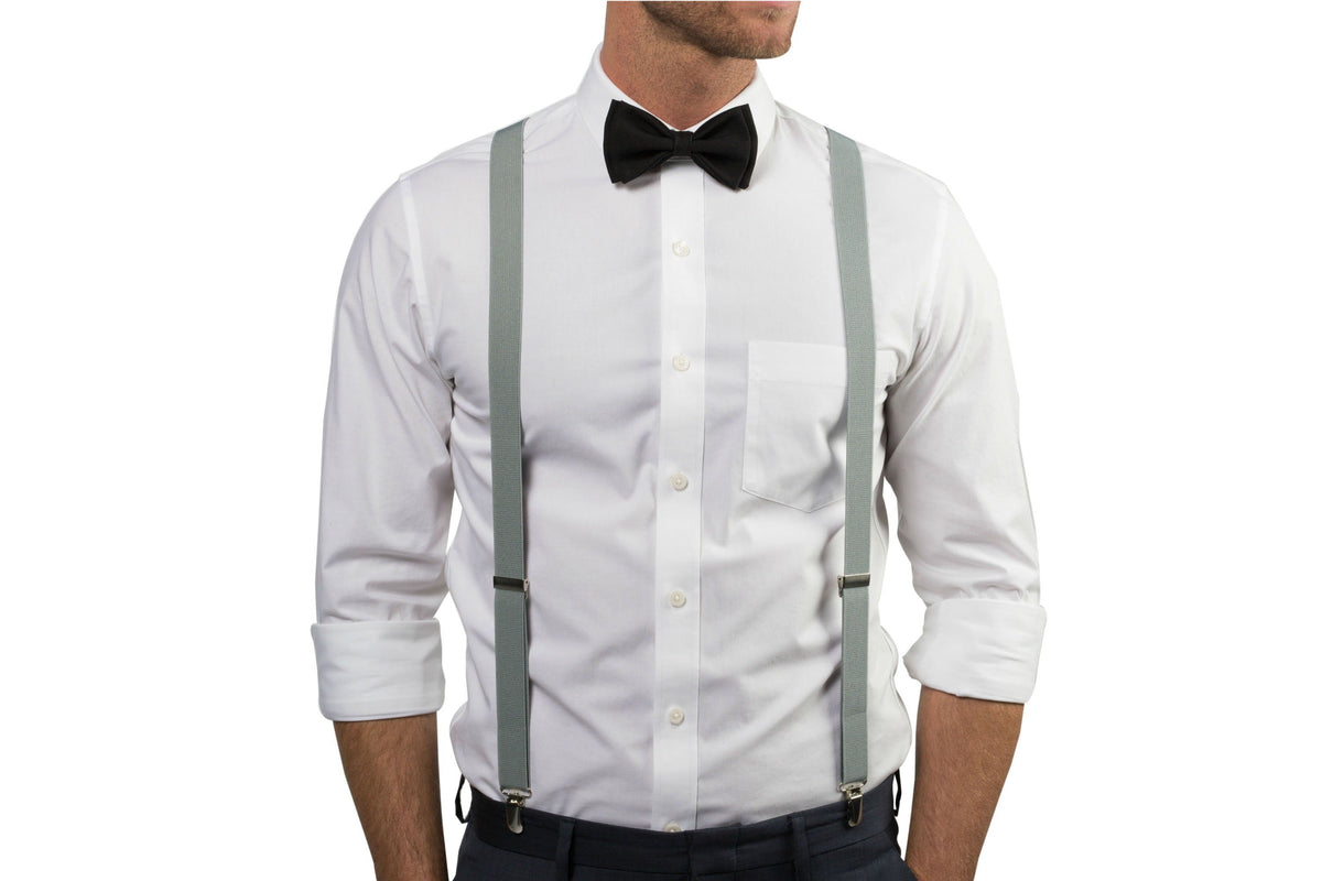 Light Gray Suspenders &amp; Black Bow Tie