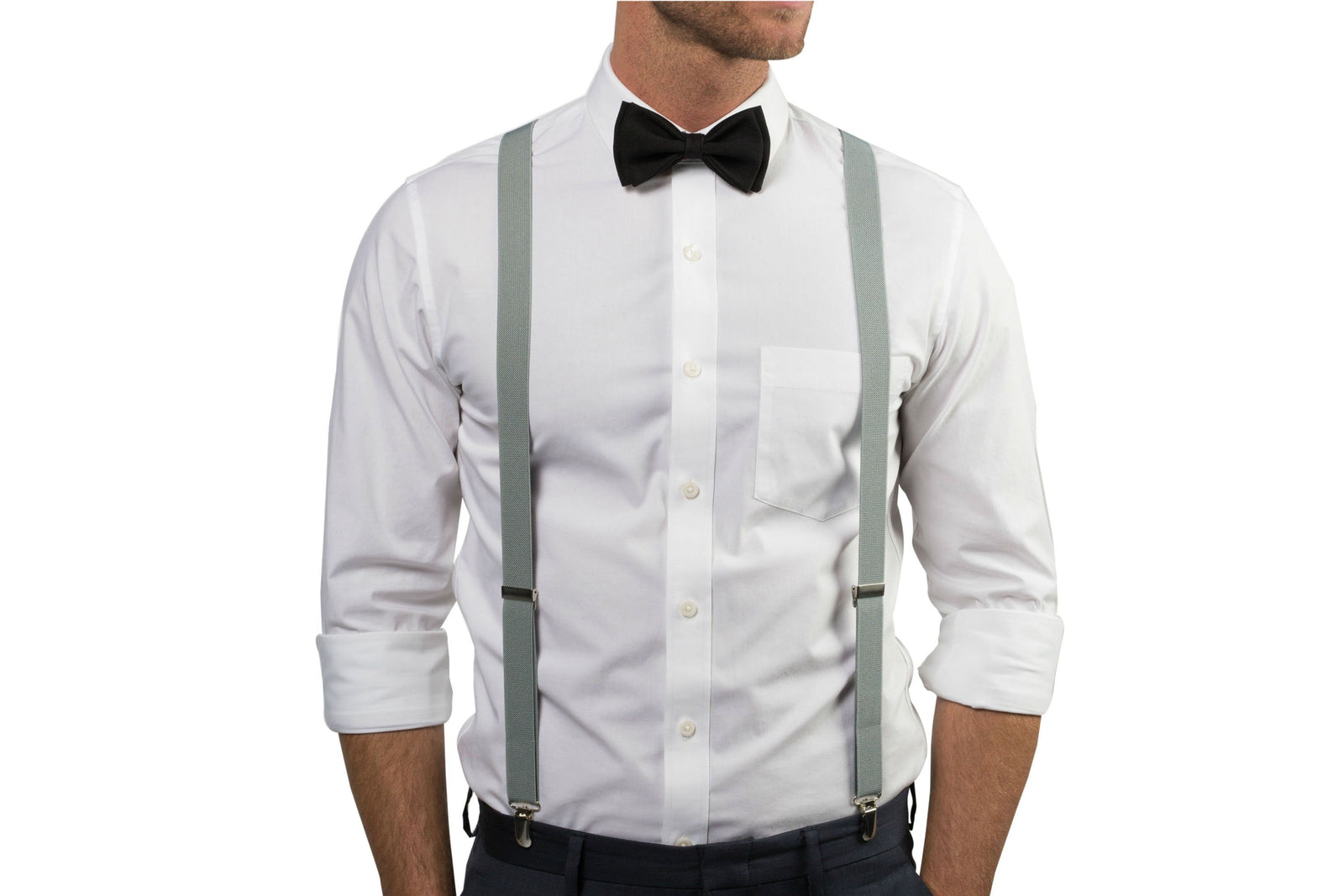 Light Gray Suspenders & Black Bow Tie