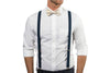 Navy Suspenders & Cream Bow Tie