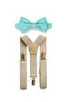 Beige Suspenders & Aqua Bow Tie for Kids