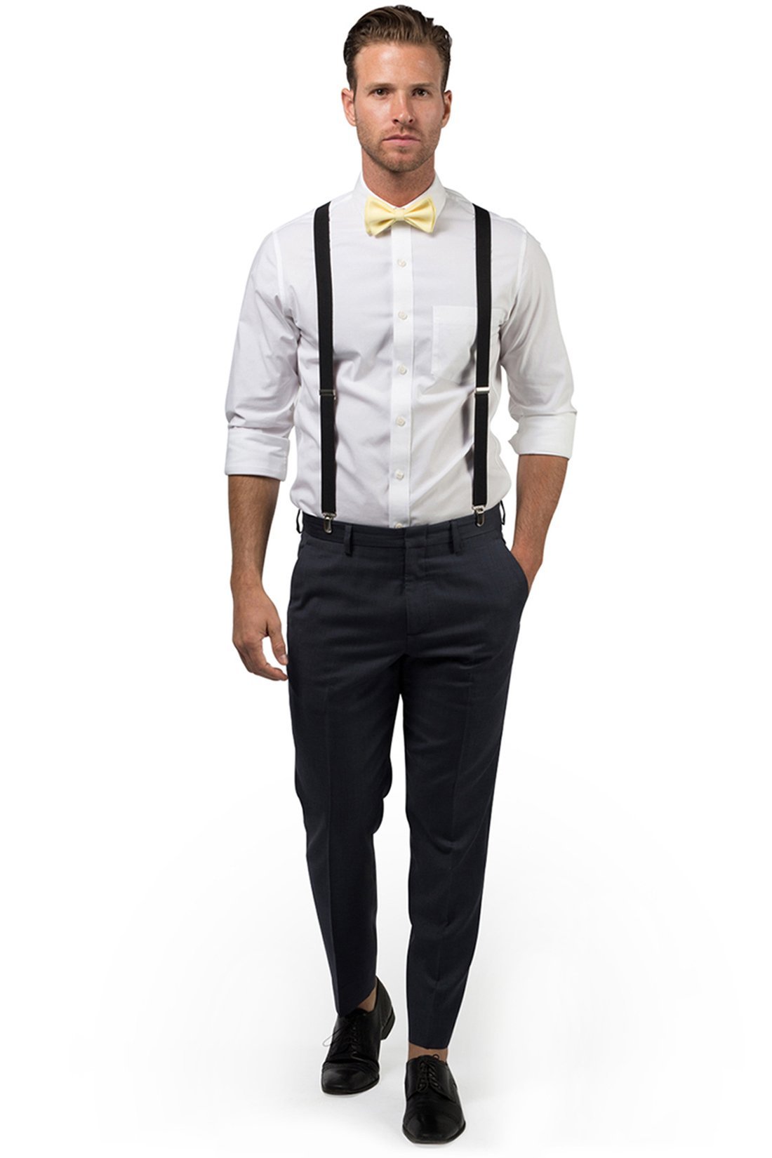 Black Suspenders & Yellow Bow Tie - Baby to Adult Sizes Black Suspenders & Yellow Bow Tie - Baby to Adult Sizes